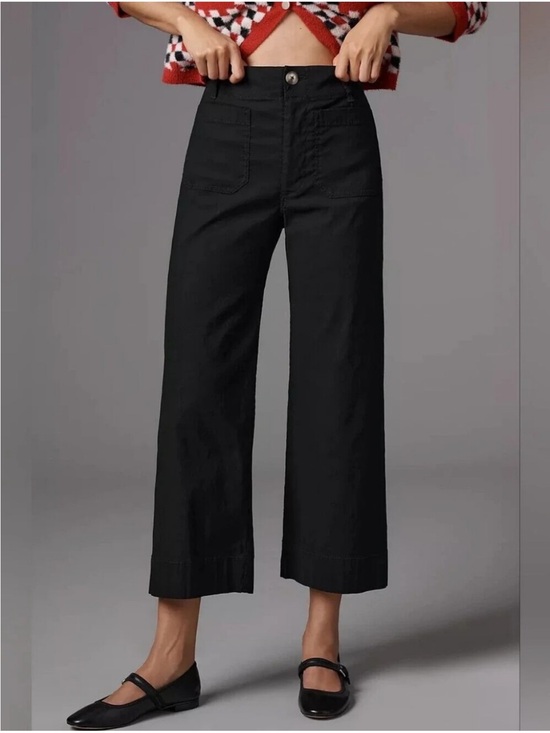 Maeve Pants - Maeve The Colette Pants Black Wide Leg Cropped High Rise Size 27